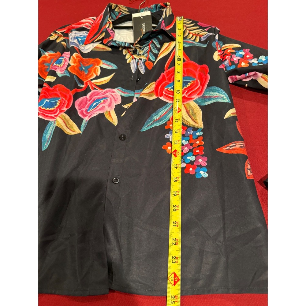 NWT Uoozee Black Floral Statement Blouse w/ Dramatic Ruffle Cuff Women's Size L - Picture 4 of 9